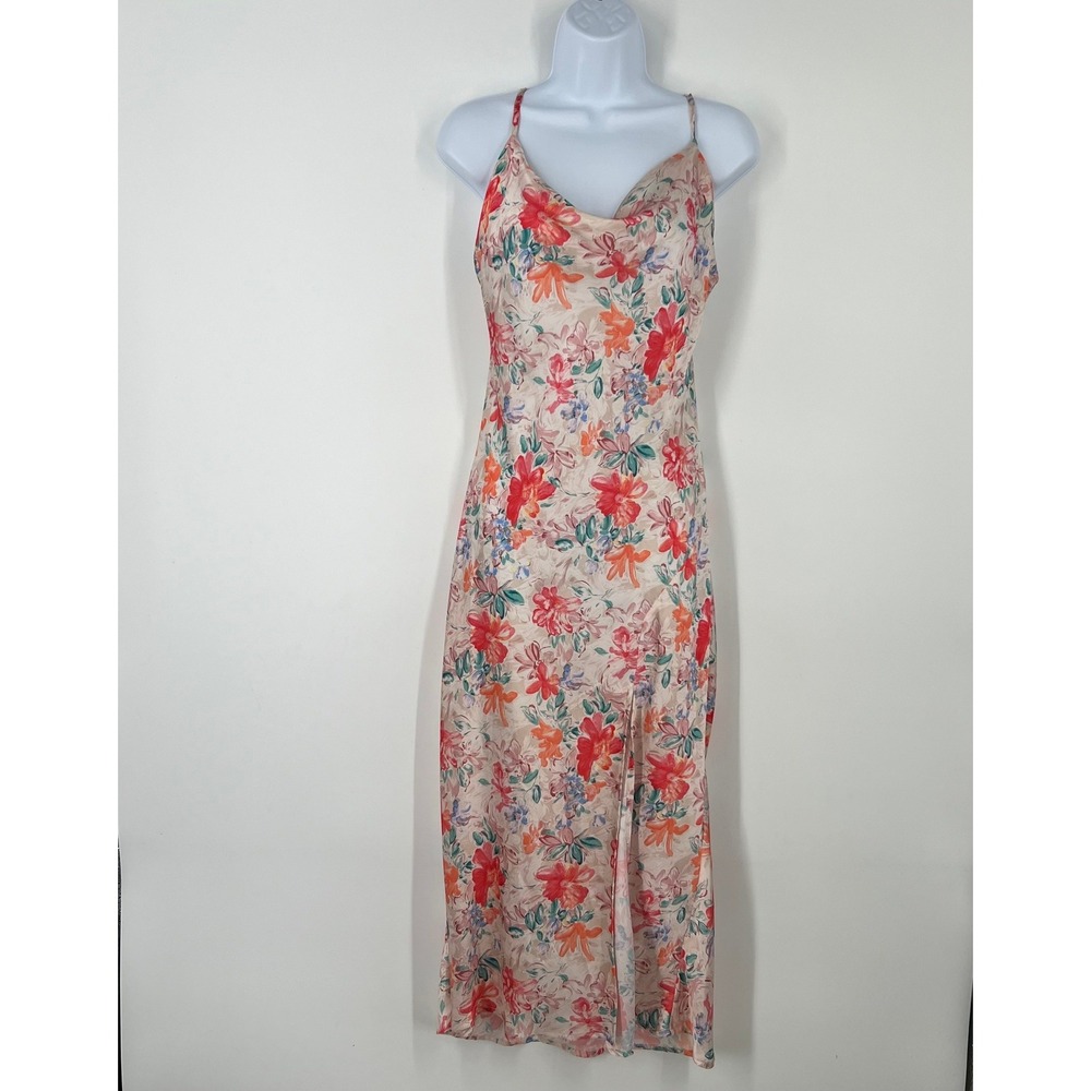 Paper Crown Floral Slip Midi Dress in Cream with Red & Green Accents